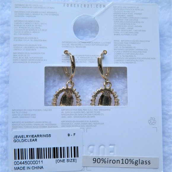 SOLD OUT! Forever 21 NWT Our Lady of Guadalupe Gold Drop Hoop Pierced Earrings - Picture 7 of 7